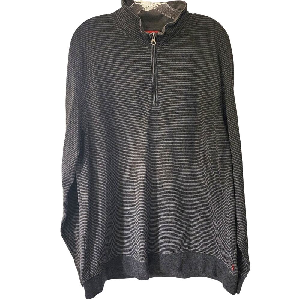 IZOD Men's Black Gray Stripped 1/4 Zip Thick Shirt Size XL